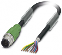 Sensor actuator cable, M12-cable plug, straight to open end, 8 pole, 5 m, PUR, black, 2 A, 1526981