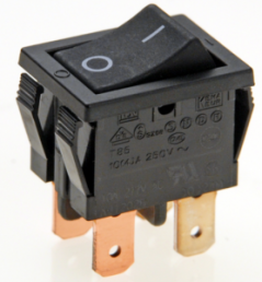 Rocker switch, black, 1 pole, On-Off, off switch, 6 A/250 VAC, IP40, unlit, printed