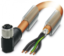Sensor actuator cable, M12-cable socket, angled to open end, 4 pole, 1.5 m, PUR, orange, 12 A, 1424100