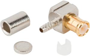 MCX plug 50 Ω, RG-178, RG-196, Belden 83265, solder connection, angled, 919-389P-51A