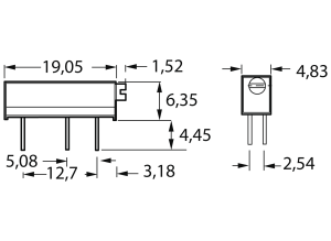 Cermet trimmer potentiometer, 20 turns, 5 kΩ, 0.75 W, THT, lateral, 89PR5KLF