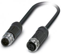 Sensor actuator cable, M12-cable plug, straight to M12-cable socket, straight, 4 pole, 2 m, PE-X, black, 4 A, 1454105