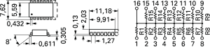 Resistor network, SOIC-16, 47 kΩ, 0.08 W, ±2 %, 15 resistors, 4816P-T02-473LF