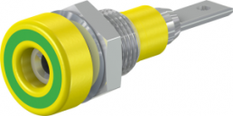 2 mm socket, flat plug connection, mounting Ø 6.4 mm, yellow/green, 23.0030-20