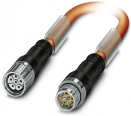 Sensor actuator cable, M23-cable plug, straight to M23-cable socket, straight, 6 pole, 10 m, PUR, orange, 18 A, 1618966