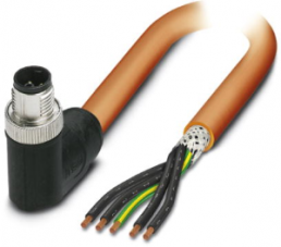 Sensor actuator cable, M12-cable plug, angled to open end, 5 pole, 3 m, PUR, orange, 16 A, 1414838