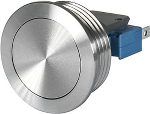 Pushbutton, 1 pole, silver, unlit , 0.1 A/30 VDC, mounting Ø 24.1 mm, IP67, 3-132-395