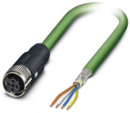 Network cable, M12 socket, straight to open end, Cat 5, SF/TQ, PVC, 1 m, green