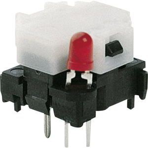 Short-stroke pushbutton, 1 Form A (N/O), 100 mA/28 V, illuminated, red, actuator (white, L 4.3 mm), 0.7 N, THT