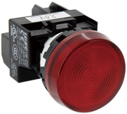 Indicator light, illuminable, waistband round, red, front ring black, mounting Ø 22 mm, YW1P-1EQ4R