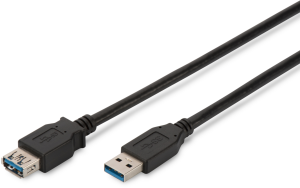 USB 3.0 extension line, USB plug type A to USB socket type A, 1.8 m, black