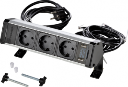 Surface-mounted power strip, 3-way, 2 m, 16 A, silver, 939629015