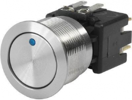Pushbutton switch, 1 pole, silver, illuminated  (blue), 12 A/250 V, mounting Ø 22.1 mm, IP65, 1241.6833.1114000