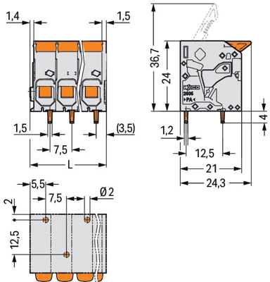 2606-1102/020-004 WAGO PCB Terminal Blocks Image 2