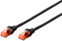 Patch cable, RJ45 plug, straight to RJ45 plug, straight, Cat 6, U/UTP, LSZH, 1 m, black