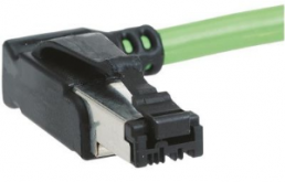 System cable, RJ11/RJ14 plug, angled to open end, Cat 5, PUR, 3 m, green