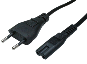Power cord, Europe, Plug Type C, straight on C7-connector, straight, H03VVH2-F2x0.75mm², black, 2 m