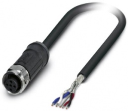 Sensor actuator cable, M12-cable socket, straight to open end, 5 pole, 10 m, FRNC, black, 4 A, 1410496