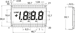 LCD display, 30.4 mm, 6 V, -10 °C