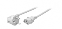 Power cord, Europe, plug type E + F, angled on C13 jack, straight, H05VV-F3G0.75mm², white, 1.8 m