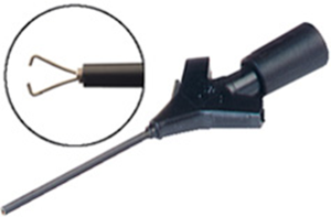 Miniature clamp test probe, black, max. 2 mm, L 53.8 mm, CAT O, pin 0.64 mm, MICRO-KLEPS SW