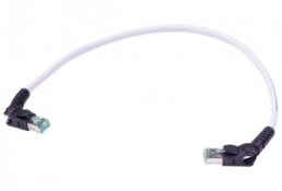 Patch cable, RJ45 plug, angled to RJ45 plug, angled, Cat 6A, S/FTP, LSZH, 0.4 m, gray