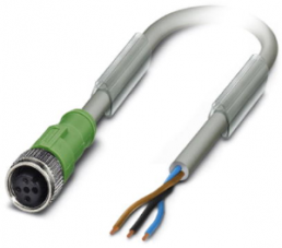 Sensor actuator cable, M12-cable socket, straight to open end, 3 pole, 3 m, PUR, gray, 4 A, 1456682