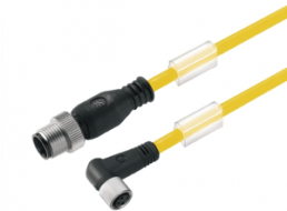 Sensor actuator cable, M12-cable plug, straight to M8-cable socket, angled, 3 pole, 3 m, PUR, yellow, 4 A, 1093120300