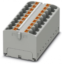 Distribution block, push-in connection, 0.2-6.0 mm², 18 pole, 32 A, 6 kV, gray, 3273834