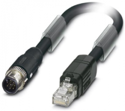 Network cable, M12-plug, straight to RJ45 plug, straight, Cat 5, SF/UTP, PVC, 1.5 m, black