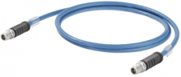 System cable, M12-plug, straight to M12-plug, straight, Cat 6A, S/FTP, Radox EM 104, 7 m, blue