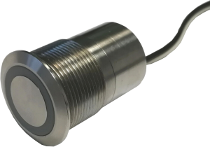 Pushbutton, 1 pole, silver, illuminated  (red/green), 0.5 A/24 V, mounting Ø 22 mm, IP68, PTS22DNMCF5N
