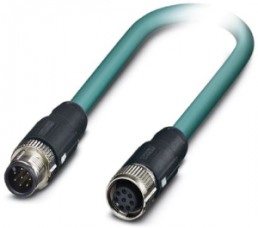 Network cable, M12-plug, straight to M12 socket, straight, Cat 5, SF/UTP, PUR, 10 m, blue
