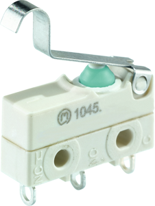 Subminiature snap-action switch, On-On, solder connection, roller hinge lever, 0.9 N, 6 (1) A/250 VAC, IP67