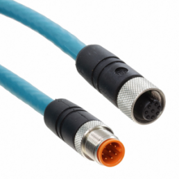 Sensor actuator cable, M12-cable plug, straight to M12-cable socket, straight, 8 pole, 15 m, PVC, turquoise, 4525