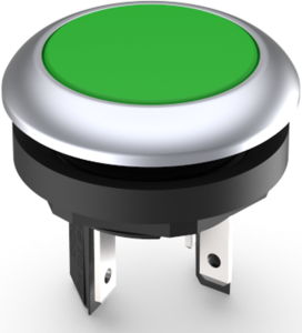 Pushbutton, 1 pole, green, illuminated  (white), 0.1 A/35 V, mounting Ø 16.2 mm, IP65/IP67, 1.15.210.121/2500