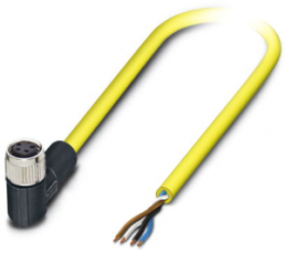 Sensor actuator cable, M8-cable socket, angled to open end, 4 pole, 2 m, PVC, yellow, 4 A, 1406243
