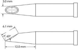 Soldering tip, Hoof shape, Ø 3 mm, (L) 12 mm, GT4-HF6030V