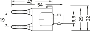 Coaxial adapter, 50 Ω, 2 x 4 mm plug pin to BNC socket, Y-shape, 100023659