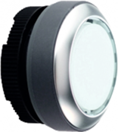 Pushbutton switch, illuminable, latching, waistband round, white, front ring silver, mounting Ø 22.3 mm, 1.30.270.931/2200
