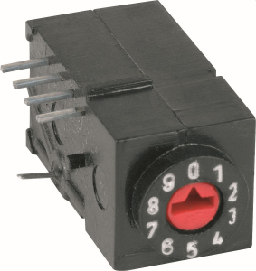 Encoding rotary switches, 4 pole, hexadecimal, angled, 100 mA/60 V AC/DC, 1848.1336