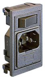 Plug C14, 3 pole, snap-in, plug-in connection, black, BZV01/A0620/01