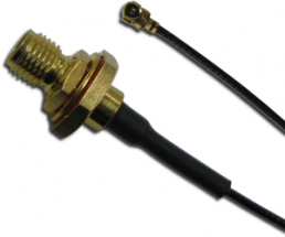 Coaxial Cable, SMA jack (straight) to AMC plug (angled), 50 Ω, 1.13 mm micro cable, grommet black, 100 mm, 336303-12-0100