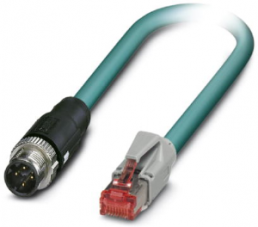 Network cable, M12-plug, straight to RJ45 plug, straight, Cat 5, SF/UTP, PUR, 0.5 m, blue