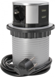 Socket tower, 3-way, 1.5 m, 16 A, with surge protection, black/silver, 229005011