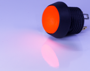 Pushbutton, 1 pole, black, illuminated  (red), 0.4 A/32 V, mounting Ø 12 mm, IP67, FL12LR5