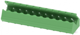 Pin header, 11 pole, pitch 5.08 mm, angled, green, 1769557