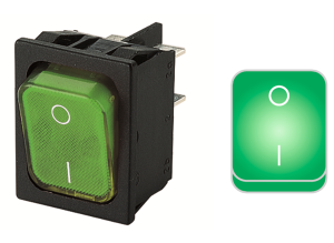 Rocker switch, green, 2-pole, On-Off, 20 (4)A/250 VAC, 10 (8) A/250 VAC, IP40