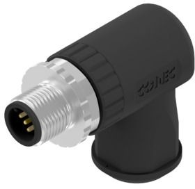 Plug, M12, 4 pole, screw connection, screw locking, angled, 43-00104