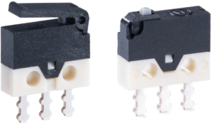 Ultraminiature snap-action switche, On-On, PCB connection, ball head, 0.9 N, 0.5 A/30 VDC, IP40